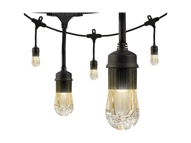 Classic LED Cafe String Lights Black 48 Foot Length 24 Impact Resistant Lifetime Bulbs Premium Shatterproof Weatherproof IndoorOutdoor Commercial