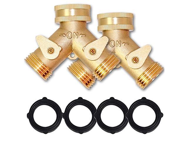 Brass Garden Hose Splitter 2 Way Solid Brass Hose Y Splitter 2 Valves with 2 Extra Rubber Washers Set of 2