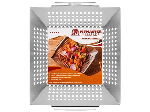 Large Vegetable Grill Basket HighGrade Stainless Steel Compatible with Wood Charcoal and Gas Grills Great for Cooking Vegetables Meat and Fish