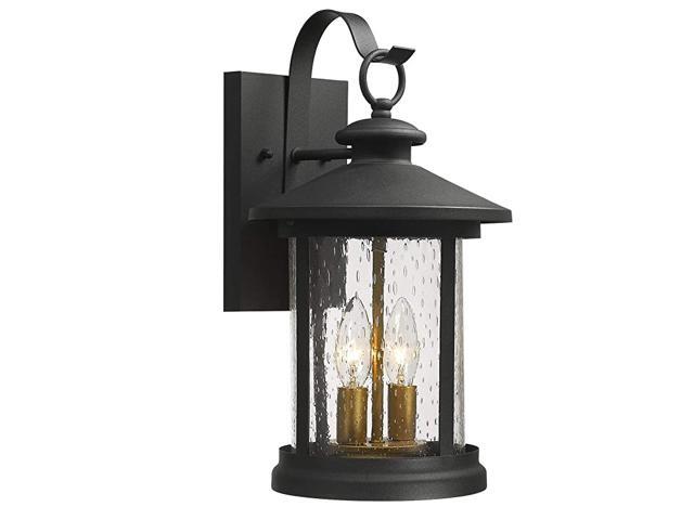 2Light Outdoor Wall Light Fixtures Exterior Wall Sconce Lighting in Black and Gold Finish with Seeded Glass Shade 20070B2