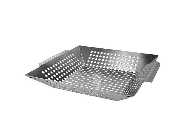 Stainless Steel Grill Basket Large BBQ Grilling Pan Heavy Duty Wok Barbecue Tray 138 x 118 x 24 inches for Roasted Vegetables and Fish