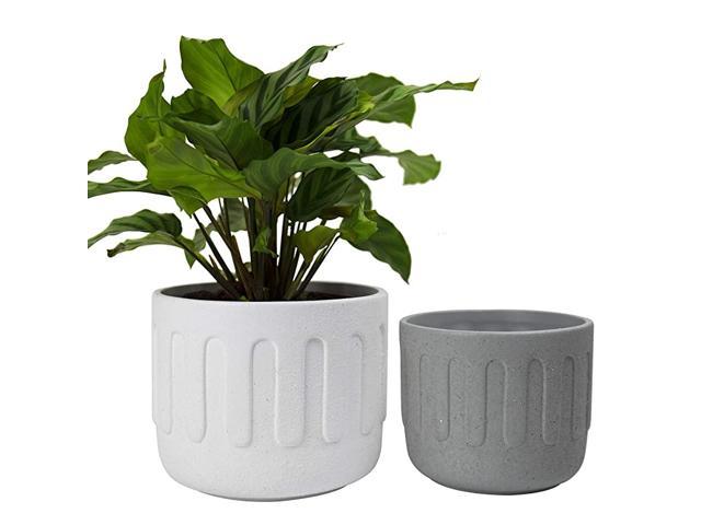 JOLIE MUSE Ceramic Plant Flower Pots Indoor 63 Inch Set of 2 White and Grey Modern Round Planters with Drainage Hole