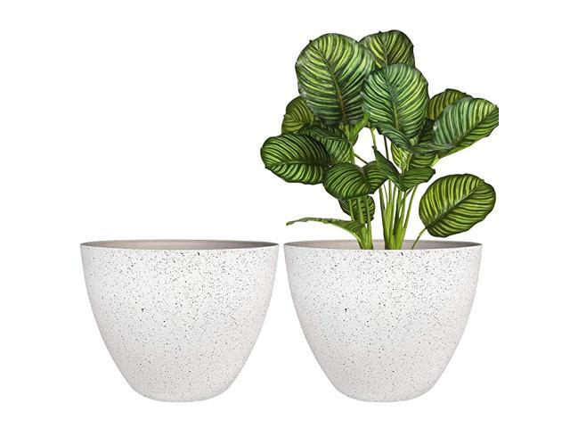 Pots Outdoor Indoor Planter 113 inch Garden Pots Tree Planter for Patio DeckGardenSpeckled WhiteSet of 2