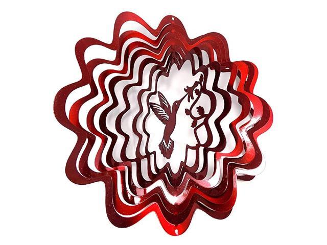 Whirligig 3D Wind Spinner Hand Painted Stainless Steel Twister Hummingbird 12quot Inch Red