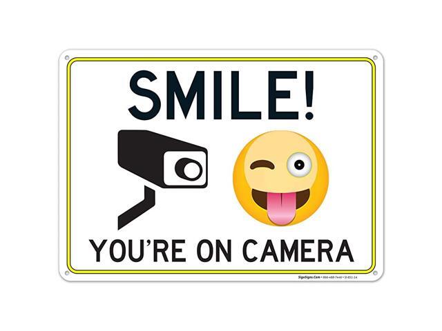 Smile Youre on Camera Video Surveillance Sign 10x14 Rust Free Aluminum WeatherFade Resistant Easy Mounting IndoorOutdoor Use Made in USA by