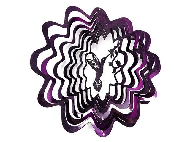 Whirligig 3D Wind Spinner Hand Painted Stainless Steel Twister Hummingbird 12quot Inch Purple