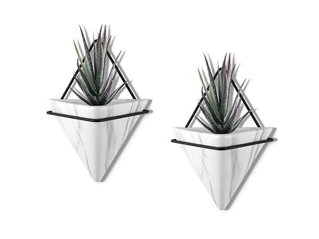 2 Set Large Marble Wall Planter Decor Geometric Hanging Planter Indoor Succulent Planter Ceremic Wall Hanging Planter Airplant Holder for Home