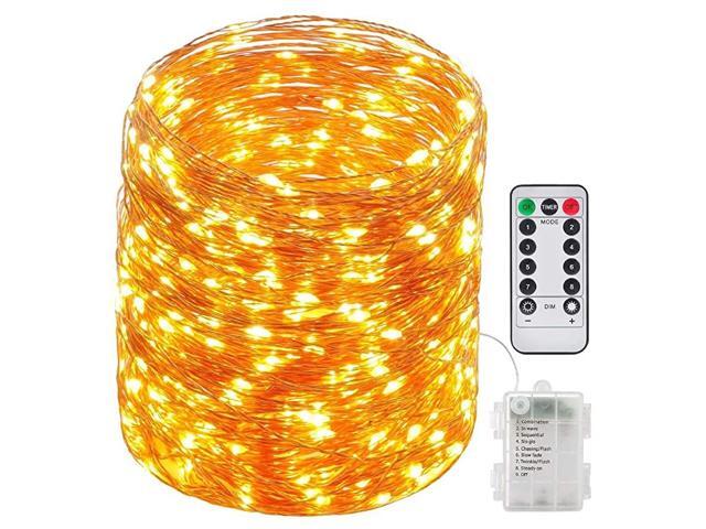 Fairy Lights 66ft 200 LED Outdoor String Lights Waterproof Battery Operated Copper 8 Lighting Modes Chirstmas Party Bedroom GardenWarm White