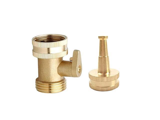 2 Pack Brass Shut Off Garden Hose Connectors with High Pressure Jet Sweeper Sprayer Nozzle