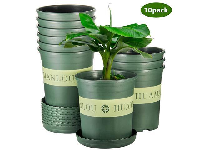 Planting Pots 1 Gallon Flower Planters Nursery Pots with Drainage Hole and Tray Pack of 10 Plants not Included Green