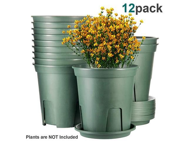 Plant Pots Indoor 7 Inch 12 Set Plastic Flower Planters with Drainage Hole and Trayr Garden Planters