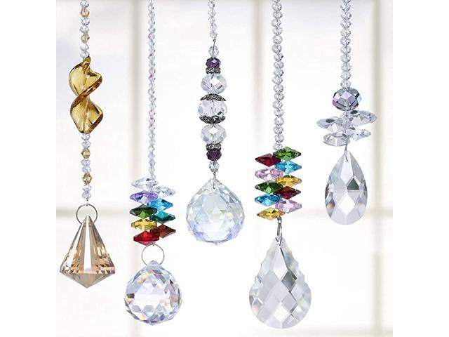 Suncatcher Crystals Pendants Chandelier Crystal Prisms Hanging Ornament Chakra Crystal Rainbow Maker PendantsPack of 5