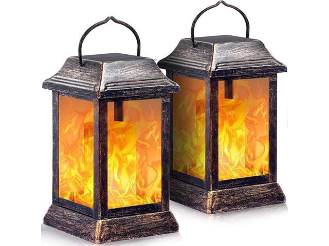 Solar lights Metal Flickering Flame Solar Lantern Outdoor Hanging Lanterns Lighting Heavy Duty Solar Powered Waterproof Umbrella LED Flame Lights