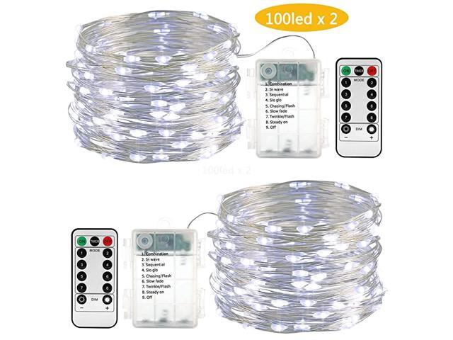 2 Pack 33ft 100 Led Fairy Lights Battery Operated Waterproof 8 Modes with Remote Timer Twinkle Copper String Lights for Outdoor Indoor Wedding