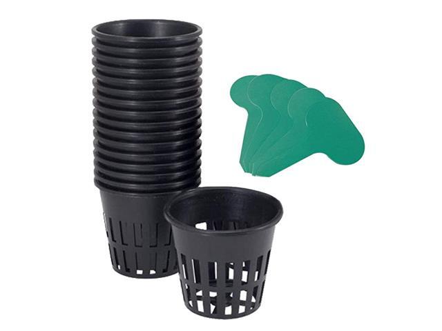 12 Packs 3 Inch Garden Slotted Mesh Net Cups Heavy Duty Net Pots with 10Pcs Plant Labels Wide Lip Bucket Basket for Hydroponics