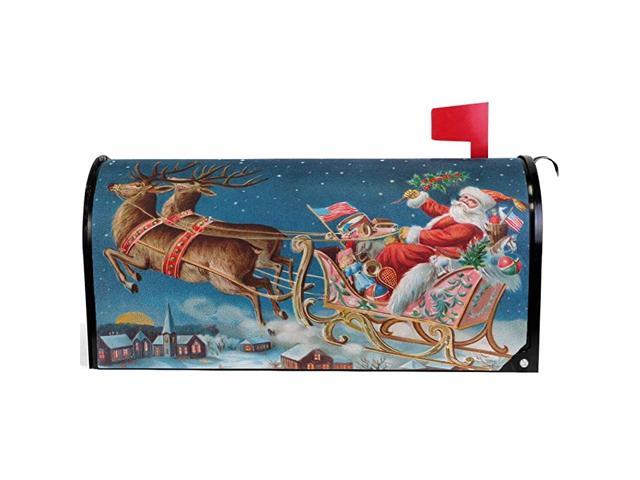 Merry Christmas Santa Claus Mailbox Cover Magnetic Standard SizeReindeer Snowflake Letter Post Box Cover Wrap Decoration Welcome Home Garden