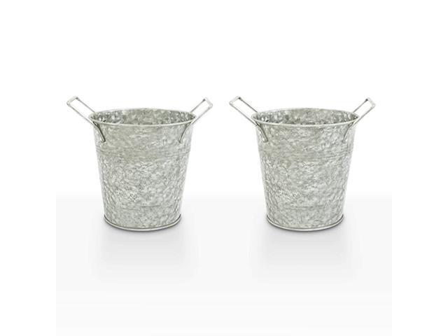 Galvanized Flower Plant Pots with Handles 6 inch Set of 2 Decorative Medium Metal Bucket Planters for Wedding Party Table Centerpiece Decorations