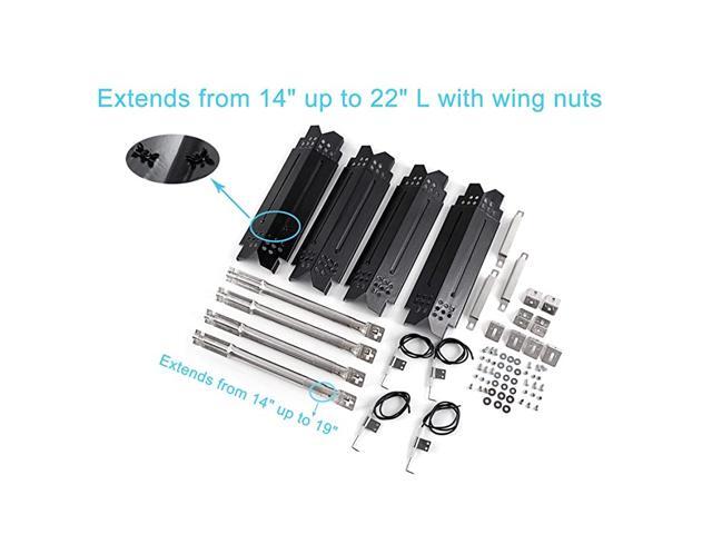 Universal Grill Parts Kit Adjustable Stainless Steel 14quot to 19quot Grill Burners Porcelain Steel 14quot up to 22quot L Flame Tamer Heat Plate