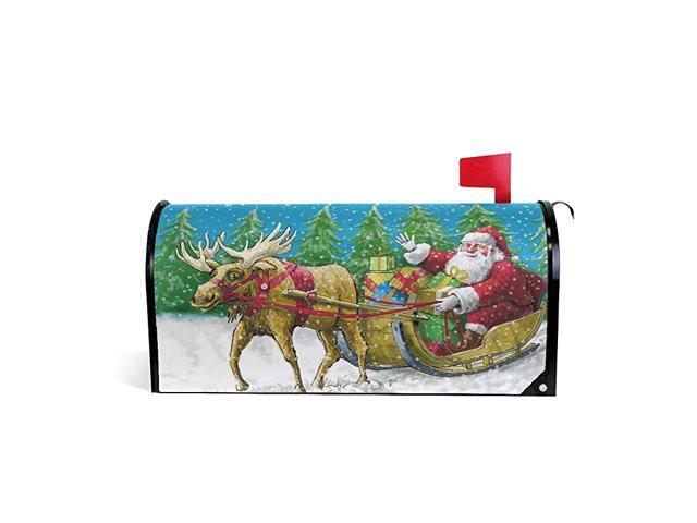 Merry Christmas Jolly Santa Claus Riding Reindeer Snow Magnetic Mailbox Cover MailWraps Garden Yard Home Decor for Outside Standard Size18quotx