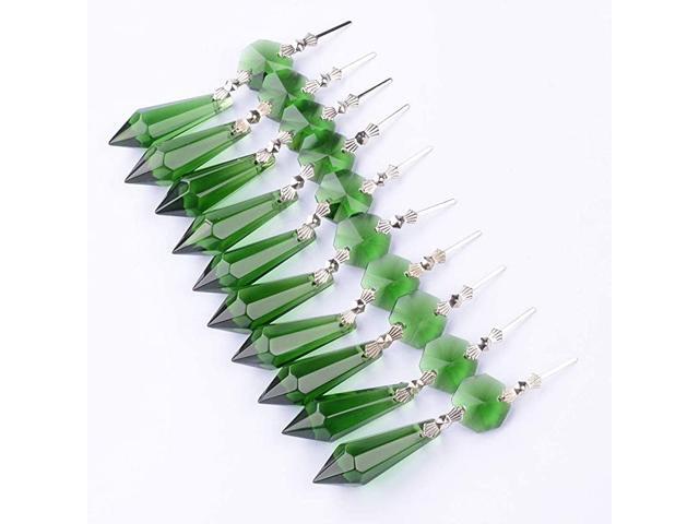 20Pcs K9 Green Crystal Glass Chandelier Prisms Pendant Beads Rainbow Maker Hanging Suncatcher Replacement Crystals Lighting Lamp Candelabra