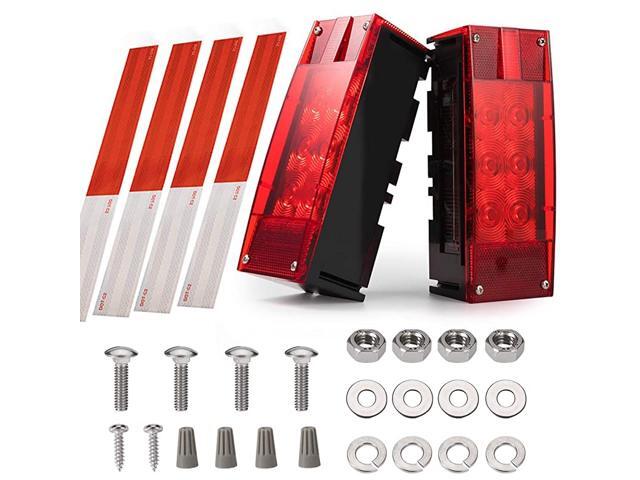 2PCS 12V LED Submersible Low Profile Rectangular Trailer Lights LED Trailer Lights with 4 Reflective Strips Tail Stop Turn Running Lights Kit