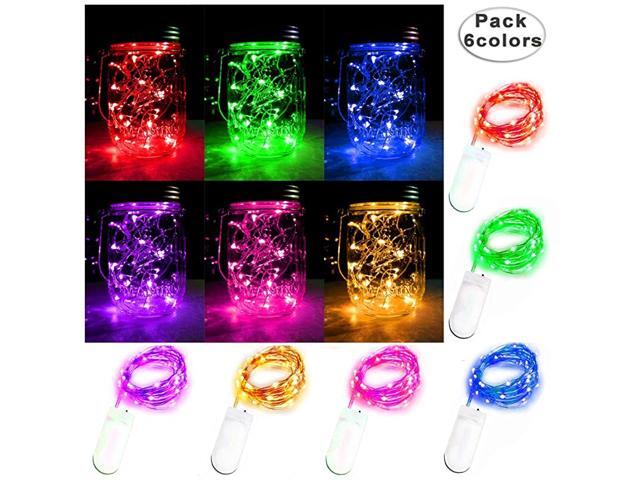 6 PCS 6Colors LED String Light Battery Operated 20 Micro Starry LED Silver Copper Wire Lights 65 Feet2MBest for Mason Jar LightsMoon