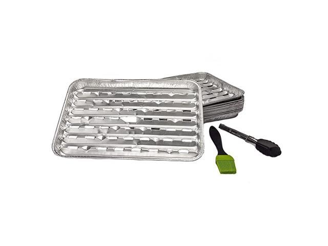 Aluminum Grill Toppers Complete with Silicone Basting Brush and Stainless Steel Mini Tongs 18Pack Disposable 1325 by 9 Inch Pans with Holes for