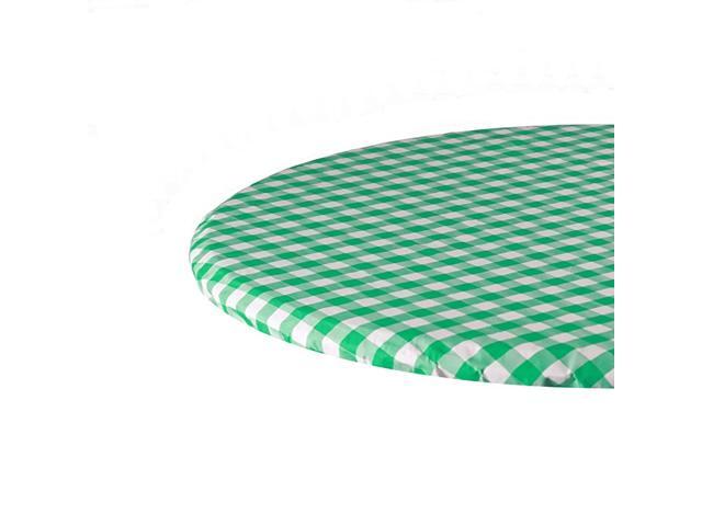 IndoorOutdoor Vinyl Fitted Tablecloth Cover Checkered Design Flannel Backed Lining Stretched to Fit 48 Inch Round Table Green