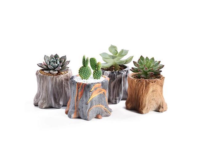 Succulent Planter Pots Small Ceramic Flower Cactus Pots Set 4 Pack Tree Stump Succulent Pots with Drainage Bonsai Pots 433 Inch Gift for Home Decor