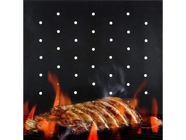 Grill Mat Non Stick 2020 Upgraded Model With Holes Set of 2 Heavy Duty Reusable and Dishwasher Safe Black Mesh Fireproof Topper Pads Easy Clean and