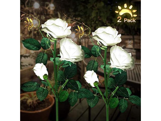 Solar Garden Lights Outdoor Solar Stake Lights Upgraded 2 Pack Outdoor Waterproof LED Solar Powered Flower Stake Landscape Decor Lights 6 Roses