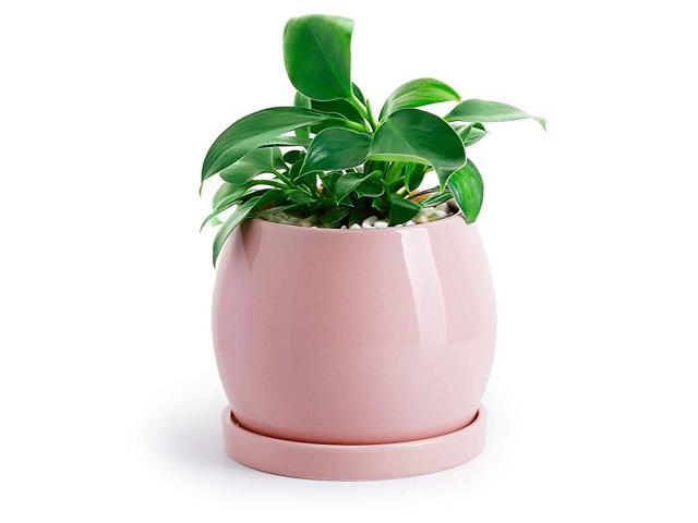 Ceramic Planter Flower Plant Pot 51 with Drain Hole SaucerEnough Space Modern Decorative for Indoor PlantersLight Pink
