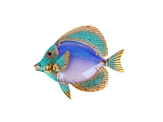 Metal Fish Wall Decor Bathroom Glass Art Orange Hanging Garden Decorations for Patio Pool or Porch