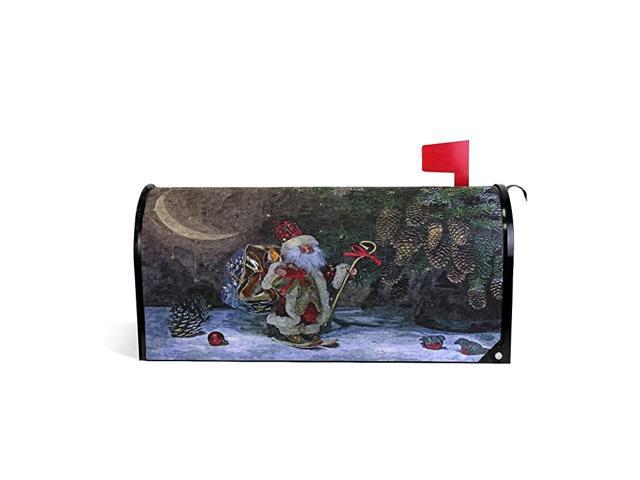 Magnetic Mailbox Covers Traditional New Years and Christmas Santa Claus Moon and Fir Tree Letter Box Cover Colorful Painting Graden Outdoor