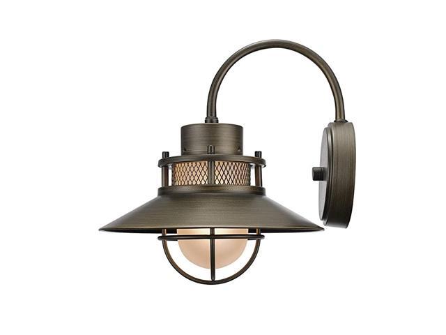 1Light Outdoor Indoor Wall Sconce Bronze Frosted White Glass Shade44097