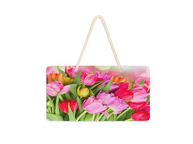 of Pink Purple and Red Tulips Flowers Mothers Day Wood Sign Wall Art Hanging Rustic Plaque Board Decor for Home Front Door Farmhouse Porch Garden