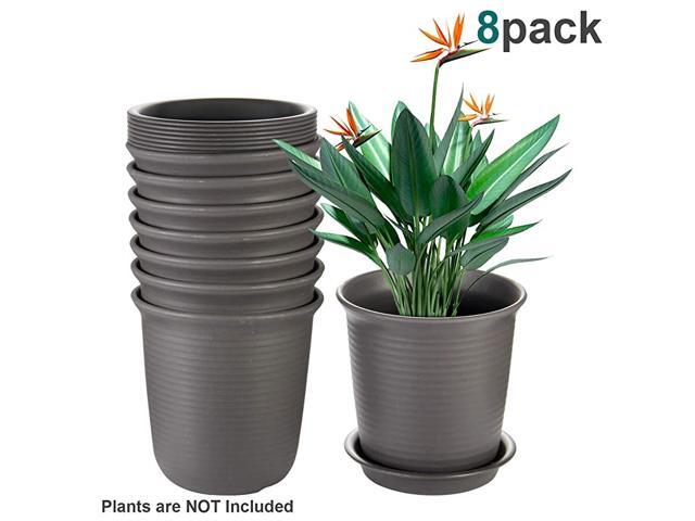 72 Inch Plastic Flower Pots 8 PCS Indoor Plant Pots with Drainage and Tray Brown Planters Fit with FlowersSucculents Vegetables