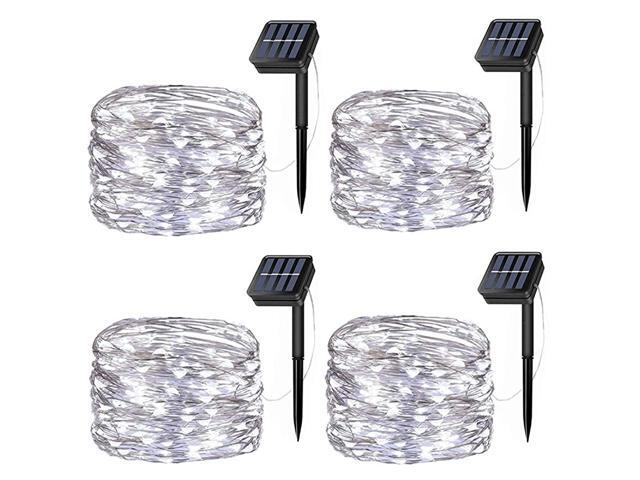 Solar Fairy Lights 4 Pack 50 LED Solar Fairy Lights 165 Feet 8 Modes Silver Wire Lights Waterproof Outdoor Twinkle Lights for Garden Patio Yard