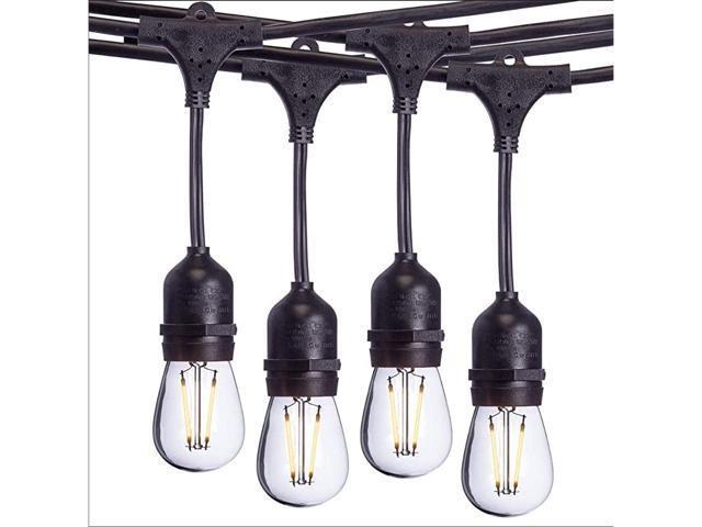 48Ft VintageStyle Waterproof Outdoor LED String Lights Hanging Edison Bulbs on Black Rubberized Cord For Backyard Weddings Patio Porch and more