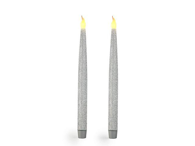 Silver LED Taper Candles Window Candles Candle Lights Long Candles Battery Powered Candles Electric Candles Window Lights with 6 Hour Timer