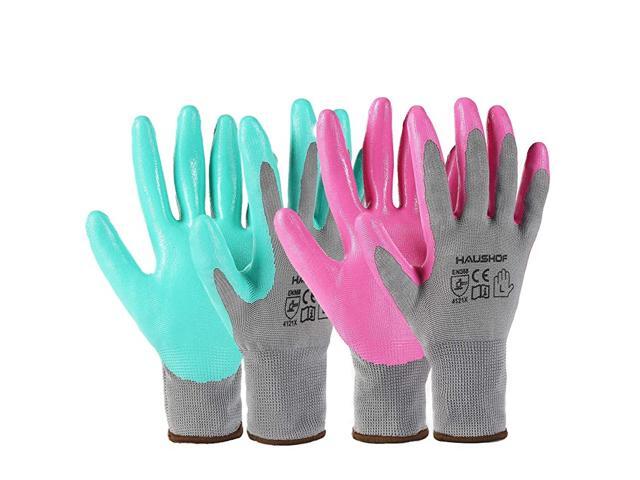 6 Pairs Garden Gloves for Women Nitrile Coated Working Gloves for Gardening Restoration Work Large Pink amp Green M