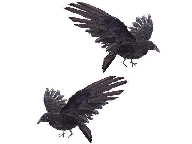 Realistic Crows Lifesize Extra Large Handmade Black Feathered Crow for Halloween Decorations Birds XL 15 inch+15 inch