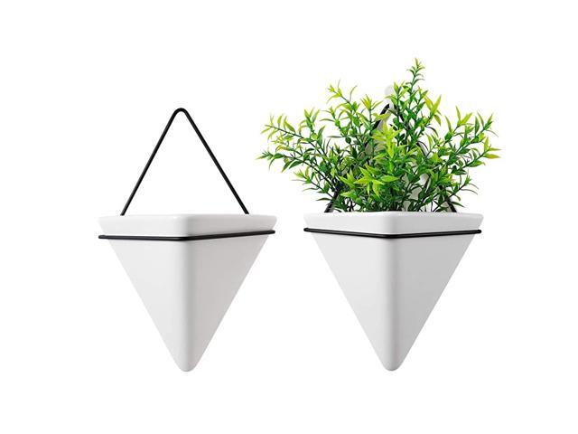 Triangle Wall Planter Indoor Set of 2 Ceramic Hanging Wall Planter Geometric Succulent Air Plant Holder Vase Flower Cactus Faux Plants Containers