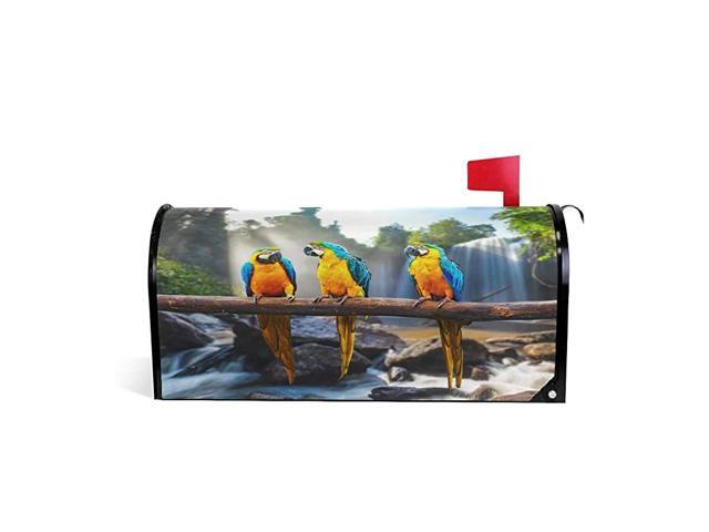 Magnetic Mailbox Covers Colorful Parrot Nature Waterfall Landscapes Letter Box Cover Colorful Painting Graden Outdoor Decorations208x18 Inch
