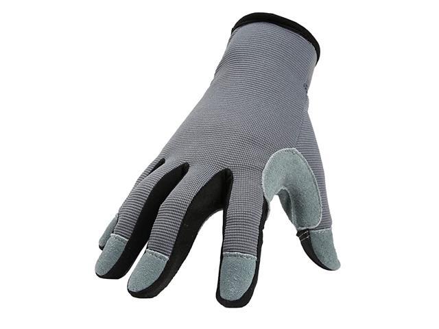 Gloves with Genuine Deerskin Leather Palm and Sensitive Touch Screen Fingertips Breathable and Snugfit for Working Gardening DIY s Women GrayLarge