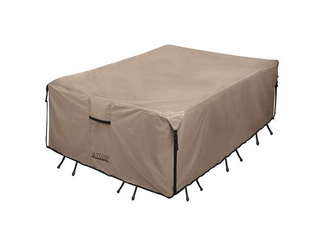 Rectangular Patio Heavy Duty Table Cover 600D Tough Canvas Waterproof Outdoor Dining Table and Chairs General Purpose Furniture Cover Size 111L x
