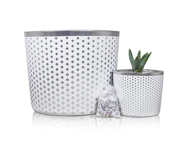 Diamonds Ceramic Pot Bundle 12 Inch Large Planter and 6 Inch Medium Planter Decorative Pebbles Included for The Small Flower Pot Indoor or Outdoor
