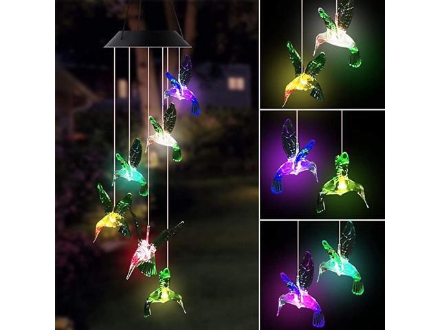 Solar Hummingbird Wind Chime LED Color Changing Solar Wind Chime Light Mobile Waterproof Hanging Patio Light Hummingbird Solar Wind Chimes Outdoor