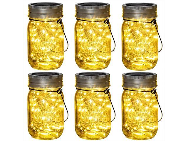 30 LEDs Hanging Solar Lights Outdoors 6 Pack Solar Mason Jar Lid Fairy String Lights for Christmas Patio Garden Yard and Lawn Hangers and Jars