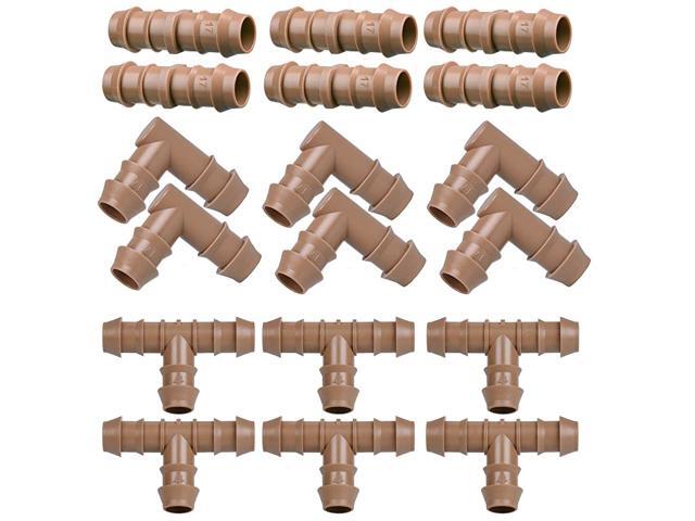 Drip Irrigation Fittings Kit for 12quot Tubing 600 ID 18 Pieces Set 17mm 6 Tees 6 Couplings 6 Elbows Barded Connectors for Rain Bird Pipe and